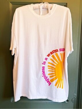 Electric and Rose White Graphic Tee with Yellow Sun NWOT